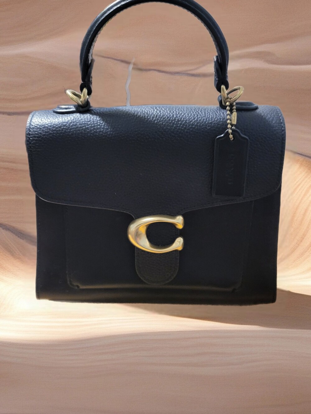 Coach Tabby Top Handle 20. Black Polished Leather.